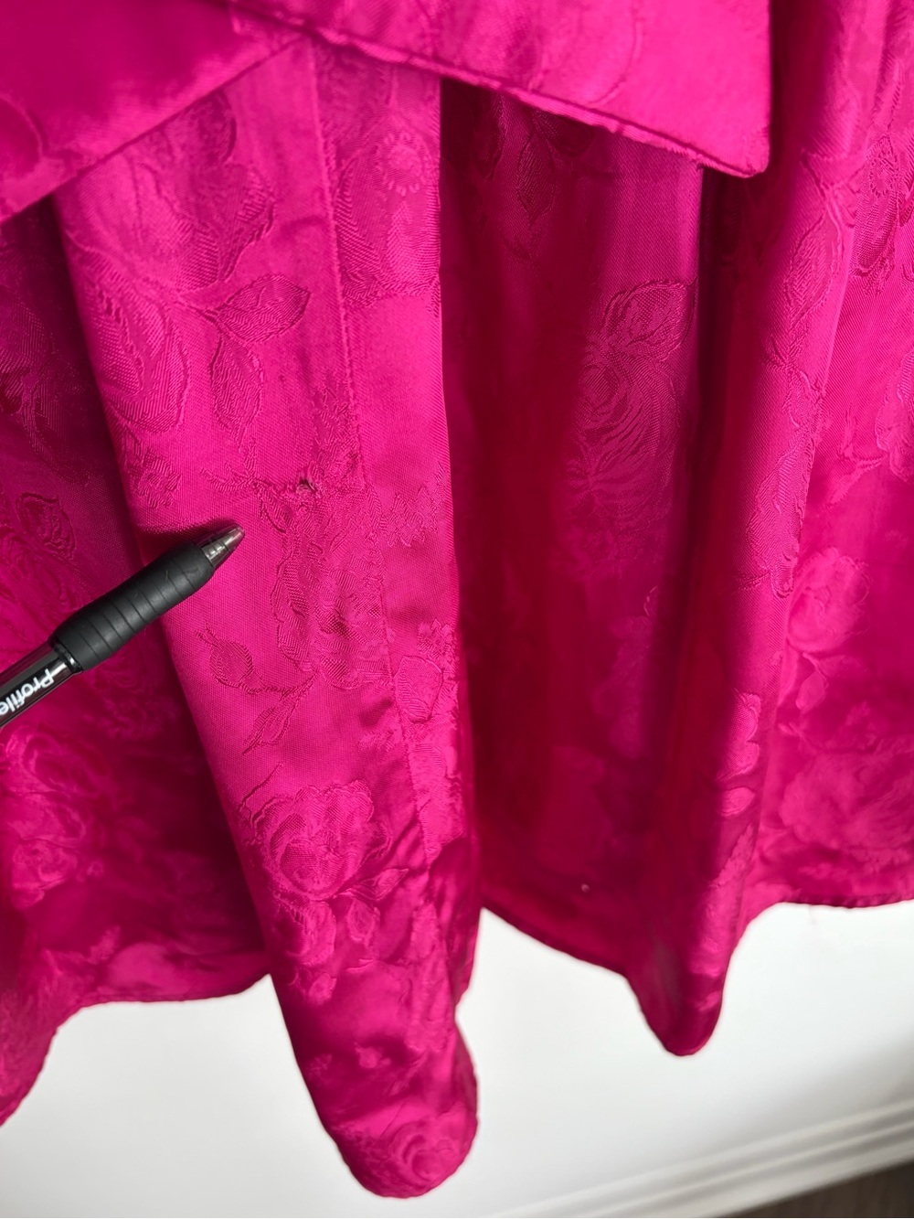 Vintage Fuchsia Rose Jacquard Basque Waist Puff Sleeve Dollcore Dress XS-S - Picture 11 of 12